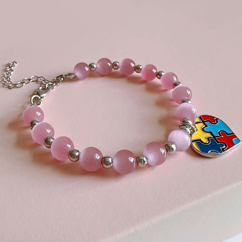 Wholesale Puzzle Love Pendant Pink Opal Bracelet